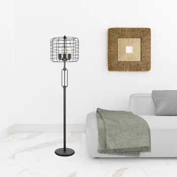 63" Black Three Lights Novelty Floor Lamp With Black Novelty Shade