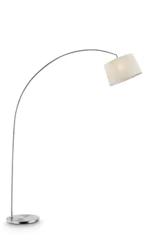85" Silver Adjustable Arched Floor Lamp With White Fabric Drum Shade