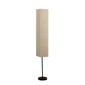 63" Black And Off White Column Floor Lamp With Off White Paper Rectangular Shade