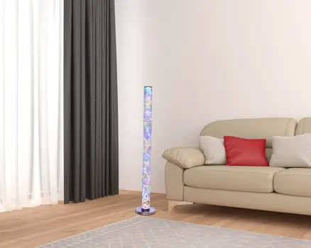 49" Silver LED Column Floor Lamp With Clear Acrylic Drum Shade