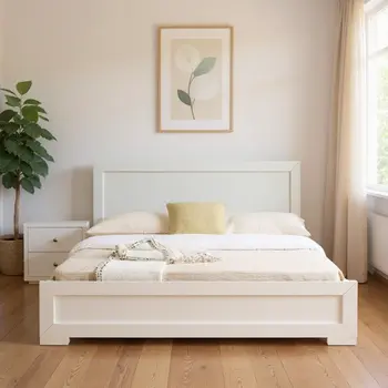 Moma White Wood Platform Twin Bed With Nightstand