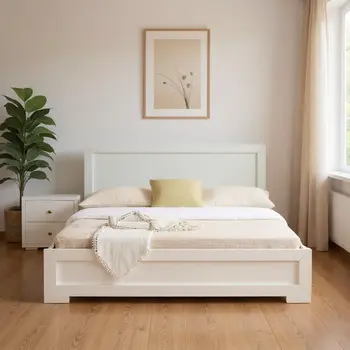 Moma White Wood Platform Twin Bed With Nightstand