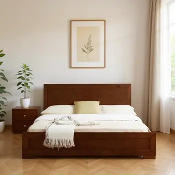 Moma Walnut Wood Platform Twin Bed With Nightstand