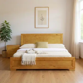 Moma Oak Wood Platform Twin Bed With Nightstand