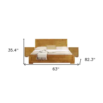 Moma Oak Wood Platform Queen Bed With Two Nightstands