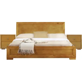 Brown and Black Wood King With Yes Bed Frame