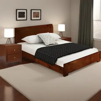 Moma Walnut Wood Platform Full Bed With Nightstand
