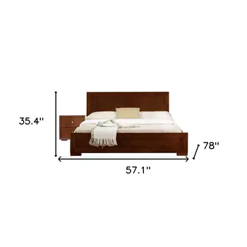 Moma Walnut Wood Platform Full Bed With Nightstand
