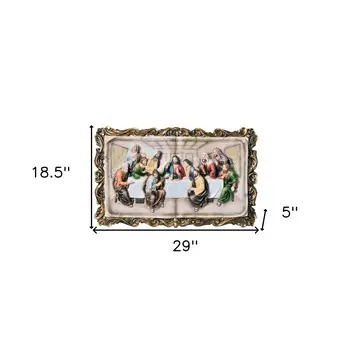 29" Rustic Gold Polyresin Last Supper Decorative Plaque Sculpture