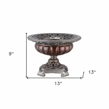 9" Silver and Bronze Polyresin Decorative Centerpiece Pedestal Bowl