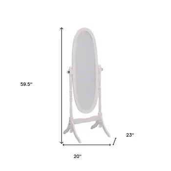 60" White Oval Wood Framed Freestanding Cheval Mirror