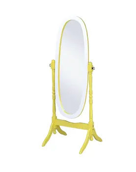 59" Yellow Oval Solid Wood Framed Freestanding Cheval Mirror