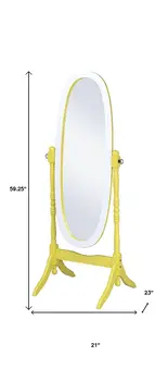 59" Yellow Oval Solid Wood Framed Freestanding Cheval Mirror
