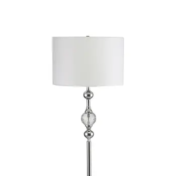63" Chrome and Crystal Orb Shaped Floor Lamp With White Drum Shade