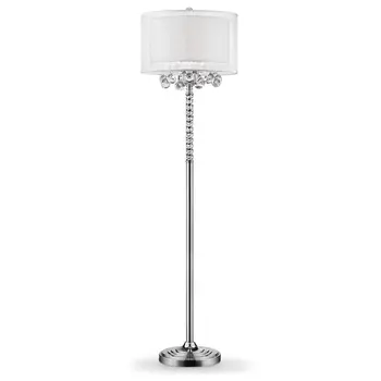 63" Silver Three Light Candelabra Floor Lamp With White Fabric Drum Shade