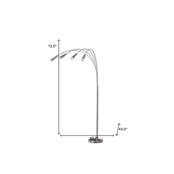 72" Silver Four Light LED Arc Floor Lamp With White