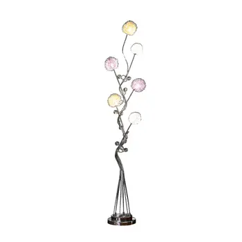 59" Silver Six Light LED Novelty Floor Lamp With Purple And White Metal Novelty Shade