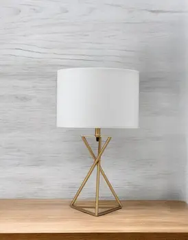 Contemporary Gold Geo Table Lamp with White Shade