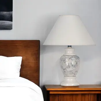 13" Ivory Ceramic Urn Bedside Lamp With White Empire Shade