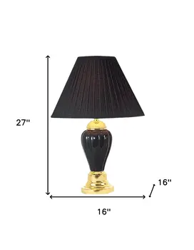 27" Black and Gold Ceramic Urn Table Lamp With Black Empire Shade