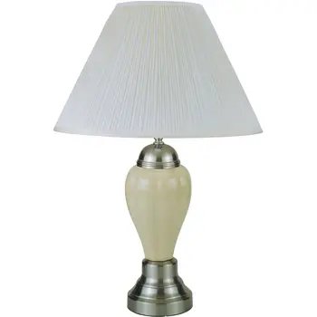27" Ivory and Silver Ceramic Urn Table Lamp With White Empire Shade