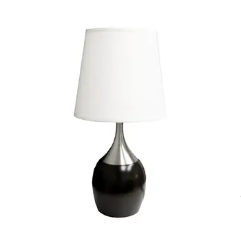 25" Black and Silver Gourd Table Lamp With White Tapered Drum Shade