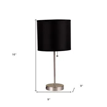 16" Silver Metal Candlestick Table Lamp With Black Classic Drum Shade