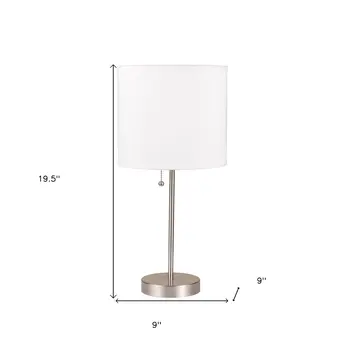 20" Silver Metal Candlestick Table Lamp With White Classic Drum Shade