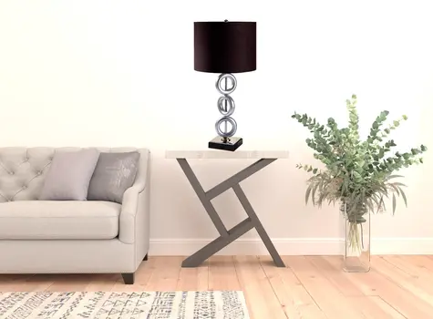 29" Silver Ceramic Geometric Table Lamp With Brown Classic Drum Shade