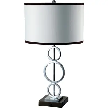 29" Silver Metal Bedside Geo Table Lamp With White and Black Trim Classic Drum Shade