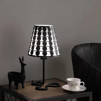 16" Black Bedside Table Lamp With Black And White Polka Dots Empire Shade