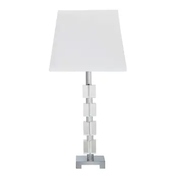 25" Crystal Geo Cubed Table Lamp With White Sharp Corner Square Tapered Shade