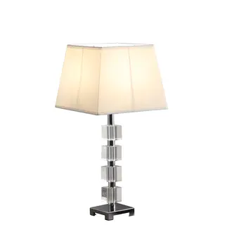 25" Crystal Geo Cubed Table Lamp With White Sharp Corner Square Tapered Shade