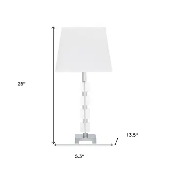 25" Crystal Geo Cubed Table Lamp With White Sharp Corner Square Tapered Shade