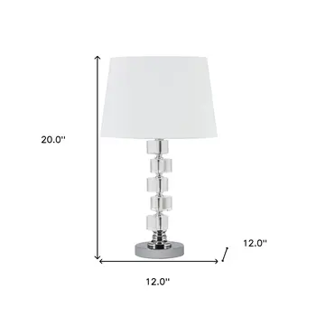 20" Silver Crystal Stacked Geo Cubes Table Lamp With White Classic Empire Shade