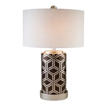 Deep Brown and Silver Geo Weave Table Lamp