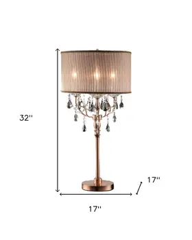 32" Clear and Rose Gold Faux Crystal Accent Table Lamp