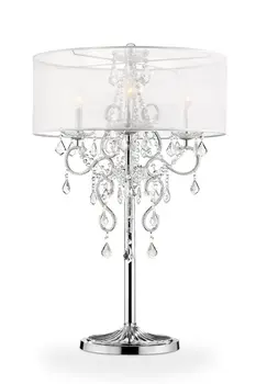 Glam Silver Faux Crystal Accent Table Lamp with See Thru Shade