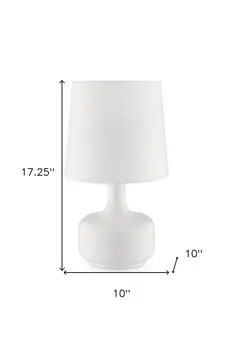 17" White Metal Bedside Table Lamp With Off-White Shade
