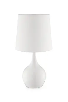 24" White Metal Bedside Table Lamp With Off-White Shade