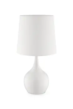 24" White Metal Bedside Table Lamp With Off-White Shade