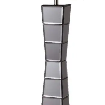 Black Glass Tower Table Lamp with Beige Fabric Shade