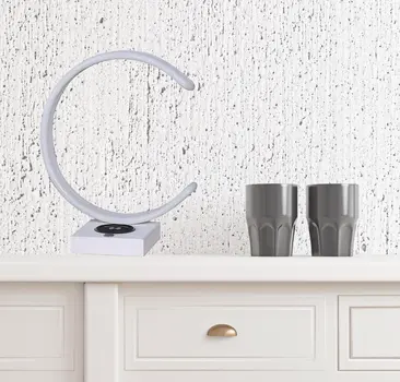 14" White Metal LED with USB Wireless Charger Table Lamp