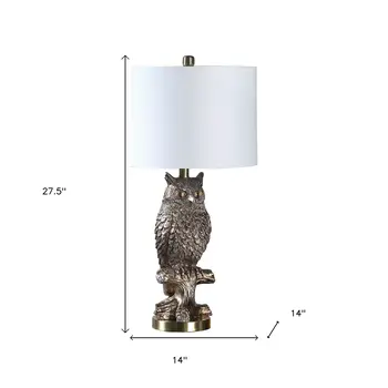 28”  Antiqued Silver Resin Owl Table or Desk Lamp