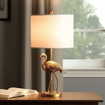 26" Gold Flamingo Table Lamp With White Drum Shade
