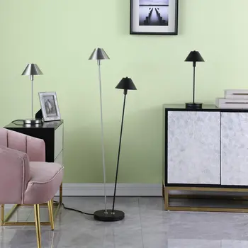 18" Black Metal Bedside Table Lamp With Black Cone Shade