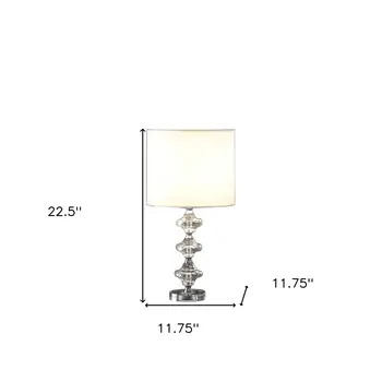 23" Silver Crystal Geometric Table Lamp With White Classic Drum Shade