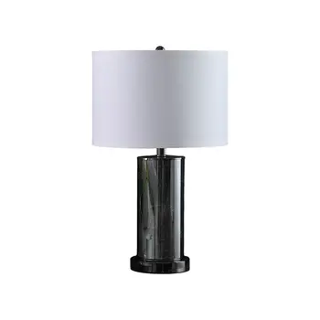 21" Glass LED Cylinder Table Lamp with Nightlight and White Drum Shade