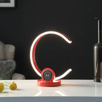 13" Red Contempo C Shape LED  with USB Desk or Table Lamp