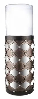 31" Bronze and Silver with Pearls Floor Hurricane Candle Holder